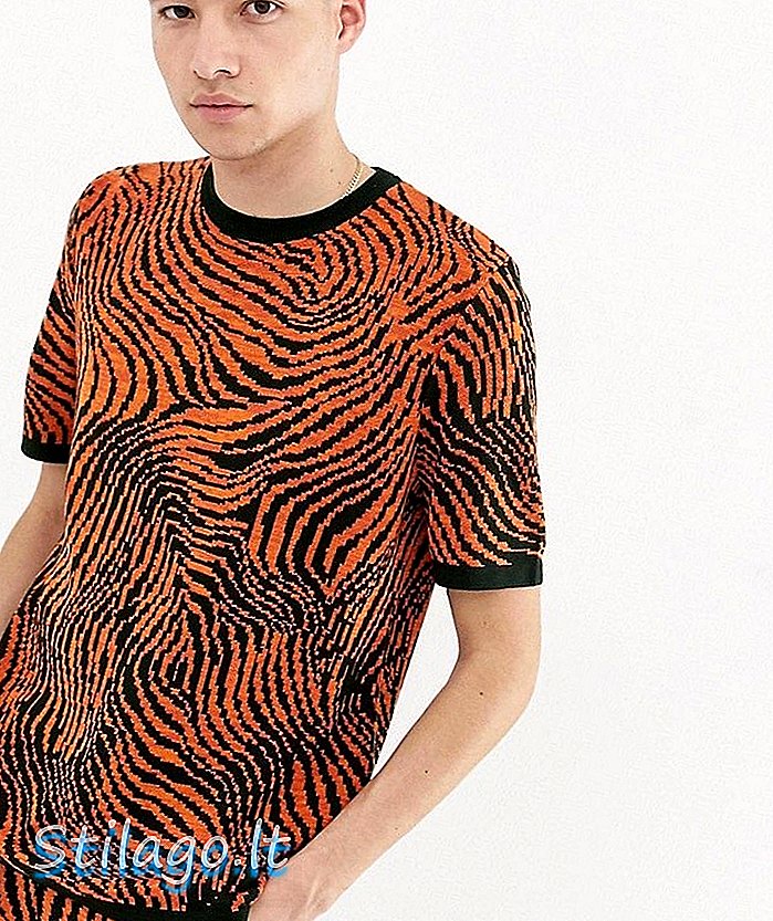ASOS DESIGN örme koordinat zebra tasarım t-shirt-Turuncu