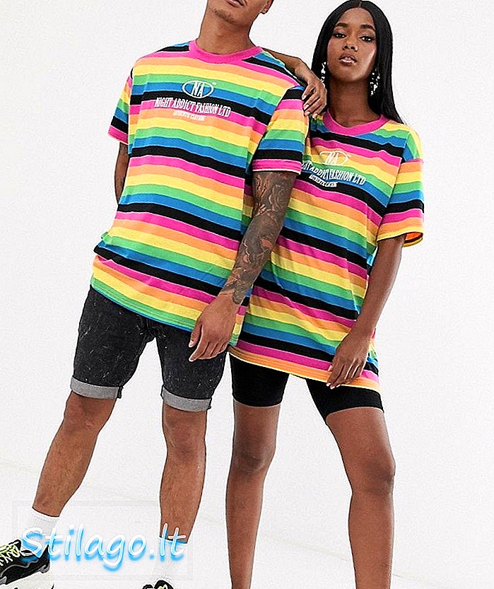 Night Addict Unisex übergroßes T-Shirt in Regenbogenstreifen-Multi