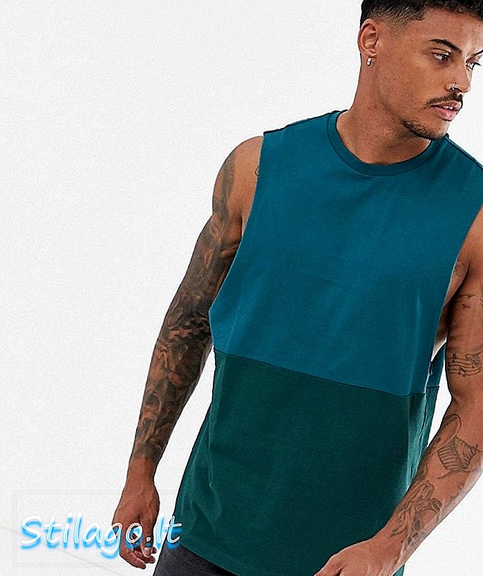 ASOS DESIGN органічна розслаблена футболка без рукавів із опущеною прокладкою з контрастним ярмом зеленого кольору