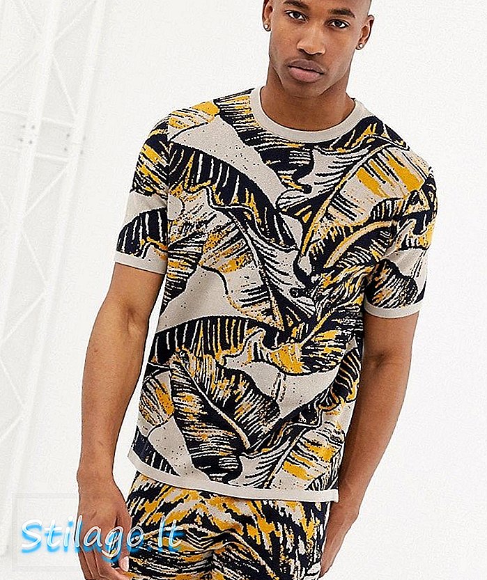 ASOS DESIGN เสื้อคอวีลายถักในฝ่ามือ - สีเบจ