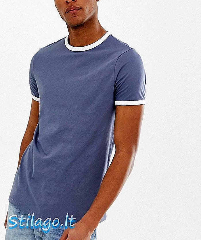 ASOS DESIGN - T-shirt bio gris avec bordure contrastante blanche