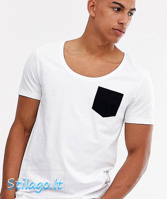 ASOS डिजाइन टी-शर्ट गहरी स्कूप गर्दन और सफेद रंग में विपरीत जेब के साथ