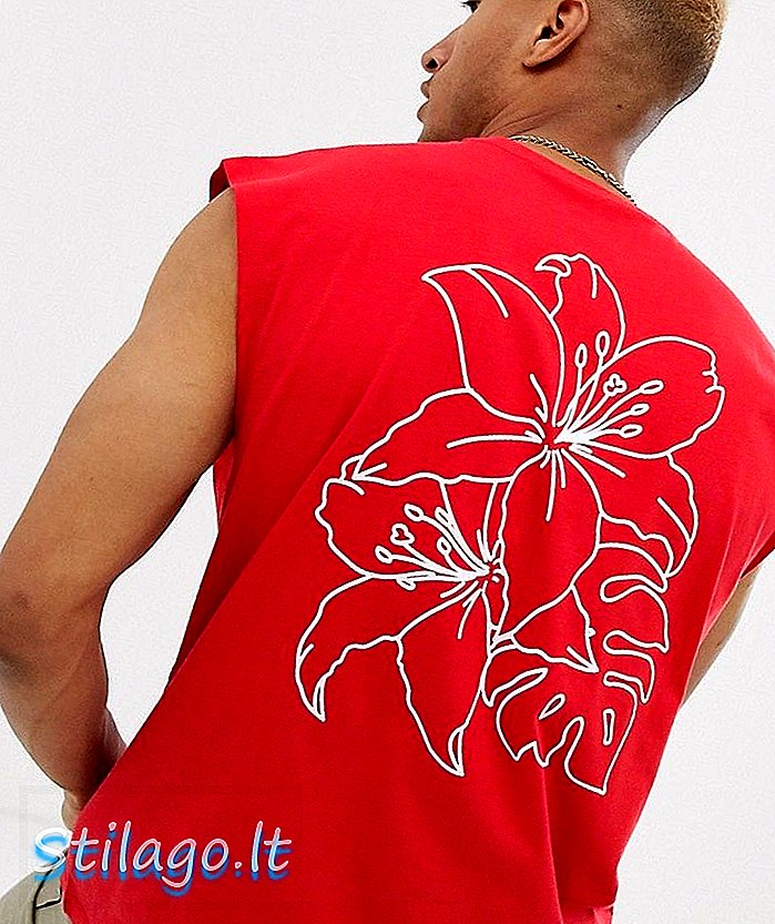 ASOS DESIGN colete sem mangas de grandes dimensões com desenho de linha botânico-Vermelho