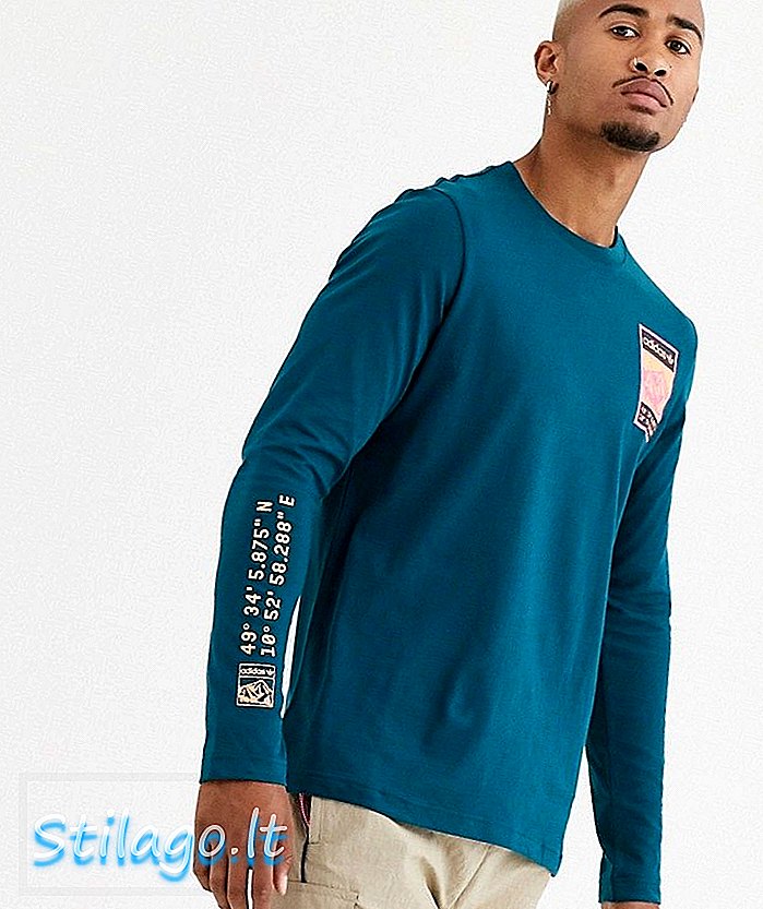 Tricou cu mâneci lungi adidas Originals cu imprimeu în braț în verde-teal