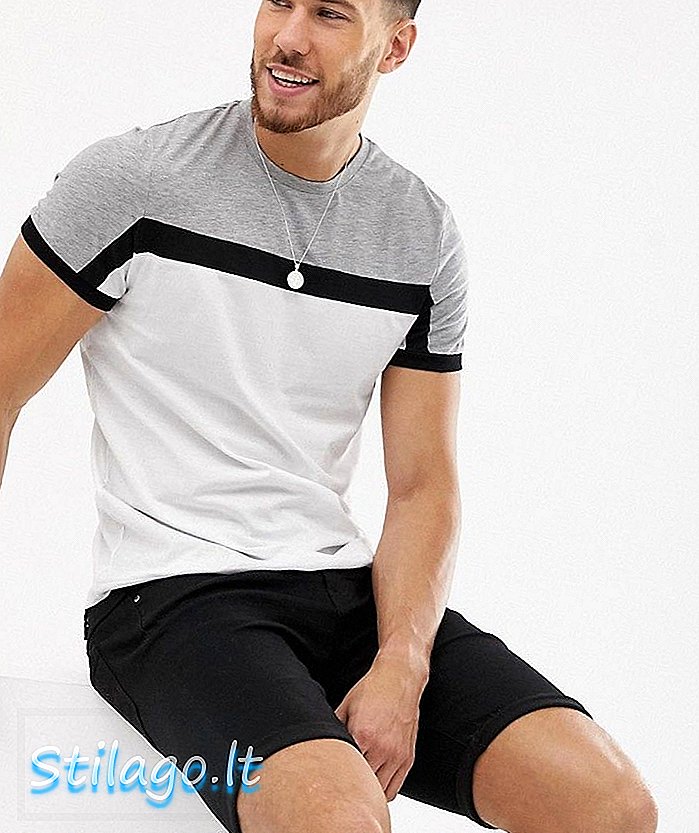 एएसओएस डिझाईन टी-शर्ट पांढर्‍या रंगात रंग ब्लॉक पॅनेलसह
