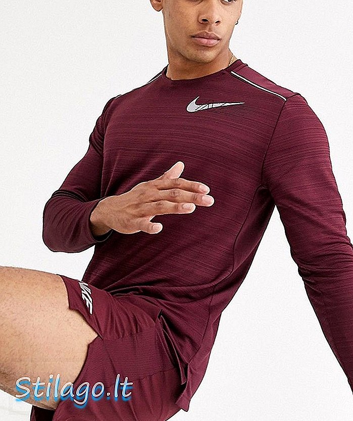 Nike Running Miler lange mouw in bordeauxrood met borstprint-Rood