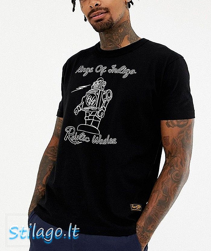 Tricou robot de bumbac Kings Of Indigo organic în negru