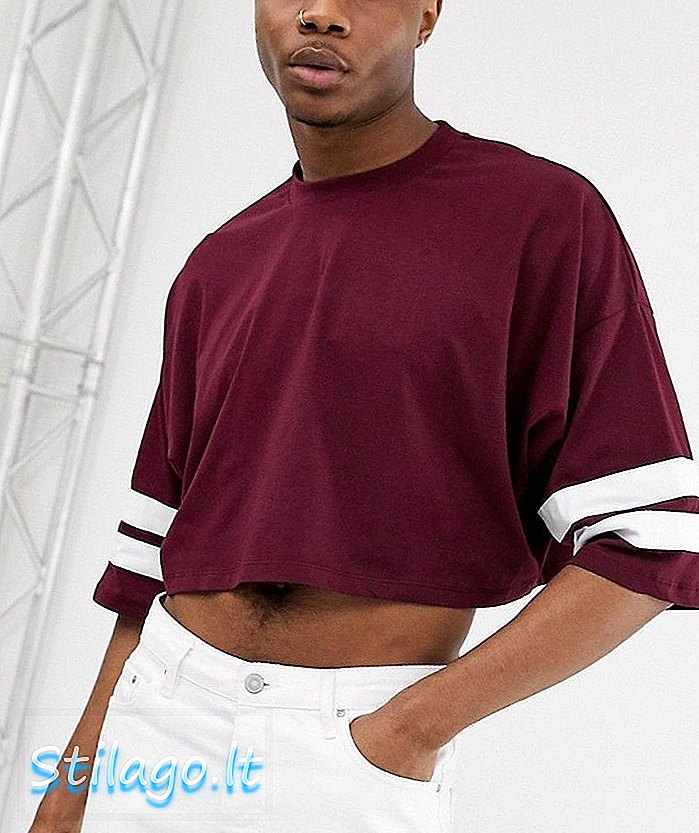 ASOS DESIGN изрязана по-голяма тениска с ивици с ръкави в бордо-сиво