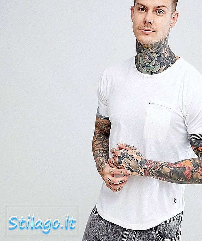 T-Shirt Ringspun Breton Stripe Dengan Pocket-White