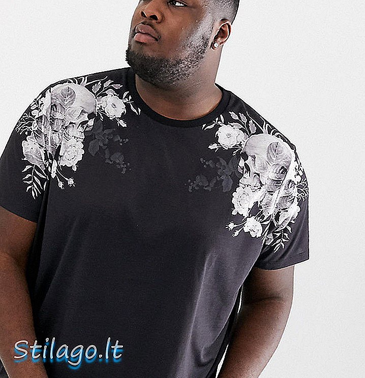 T-shirt Jacamo z kwiecistym nadrukiem na ramieniu - Czarny