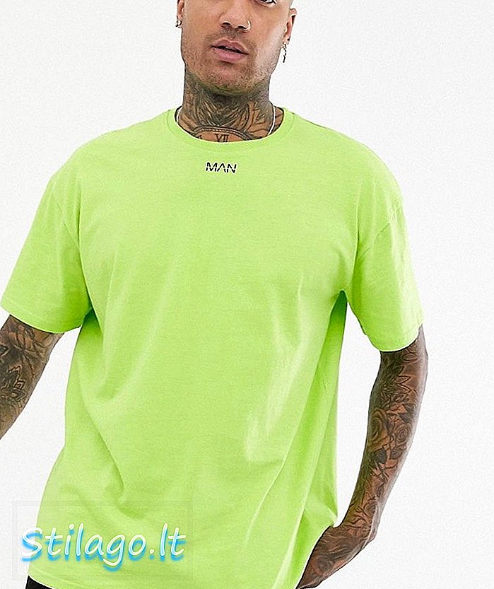 boohooMAN 네온 옐로우 프린트 남성용 대형 티셔츠