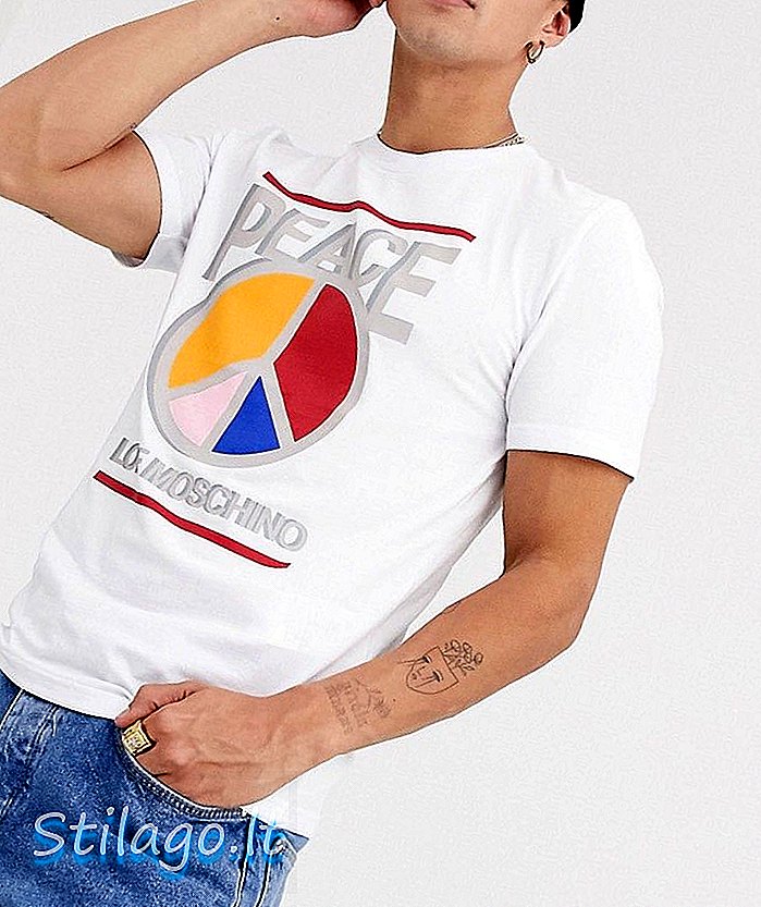 प्यार मोशिनो शांति टी शर्ट-सफेद