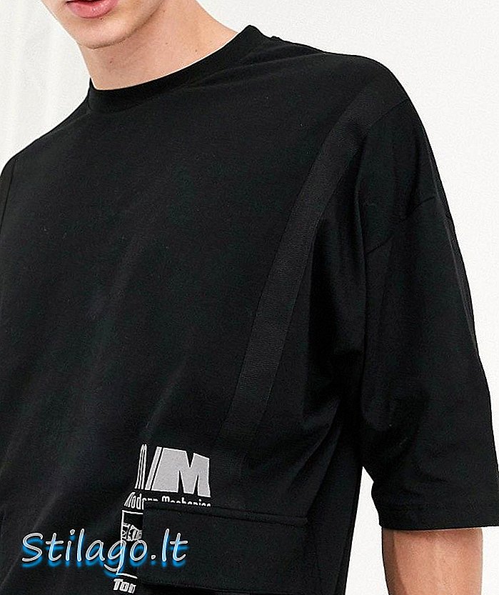 ASOS DESIGN übergroßes T-Shirt mit reflektierenden bedruckten Taschen und Utility-Details - Schwarz