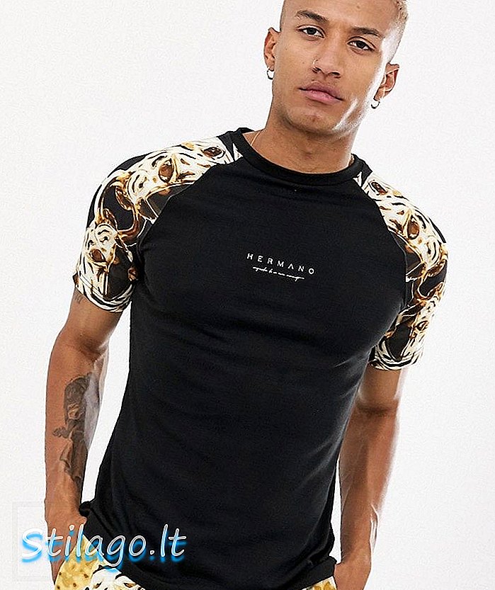 Majica Hermano raglan z jaguarjevim tiskom-črna