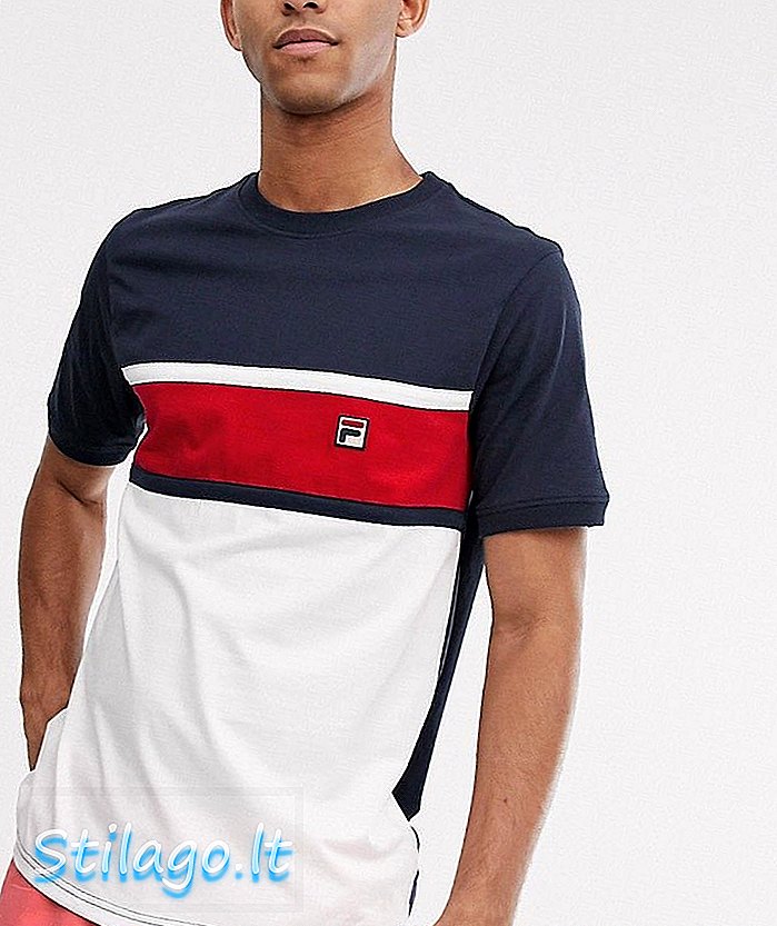 Fila Conte färgblock t-shirt i vit / marinblå