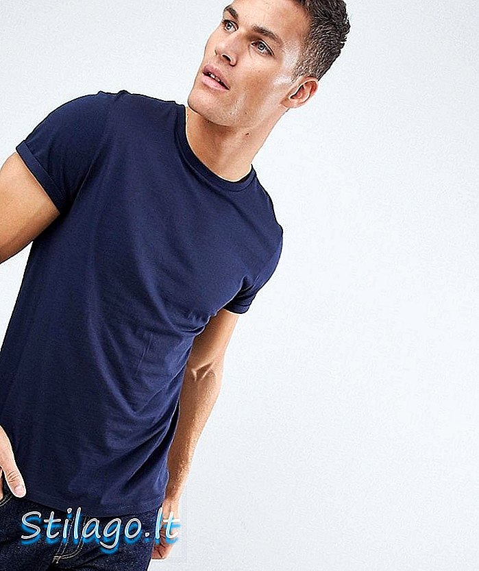 ASOS DESIGN - T-shirt met ronde hals en omgeslagen mouwen in marineblauw