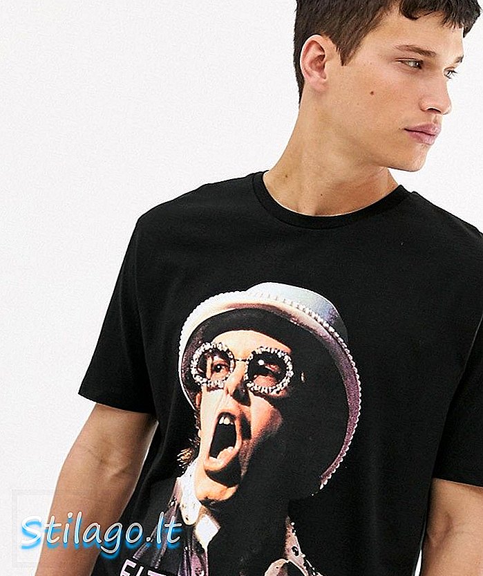 ASOS DESIGN Elton John uvoľnené fit tričko s fotografickou potlačou - čierne