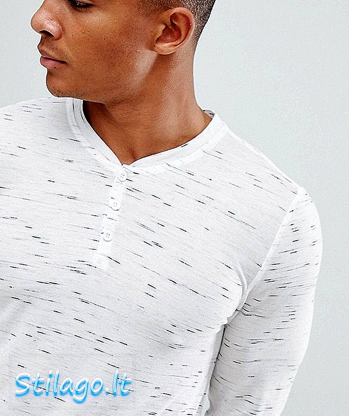 ASOS DESIGN Super Longline Langarm T-Shirt mit Grandad Hals in Interesse Stoff-Weiß