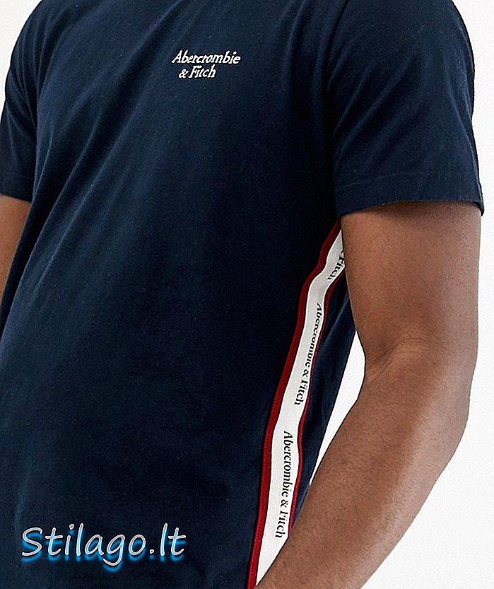 Abercrombie & Fitch - T-shirt à manches avec bande logo en bleu marine / gris