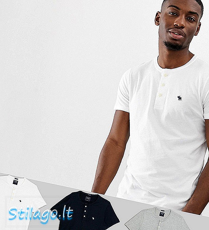 Abercrombie & Fitch 3 iepakojuma ikonas logo henley t-krekls baltā / pelēkā / melnā-Multi