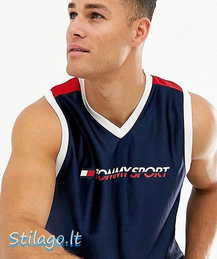 Armilla de bàsquet de malla de logotip de Tommy Sports en blau marí