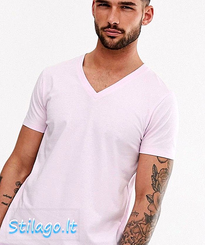 T-shirt ASOS DESIGN dengan leher v berwarna merah jambu
