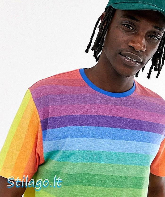 ASOS DESIGN entspanntes T-Shirt mit Regenbogenstreifen in Leinenoptik-Multi