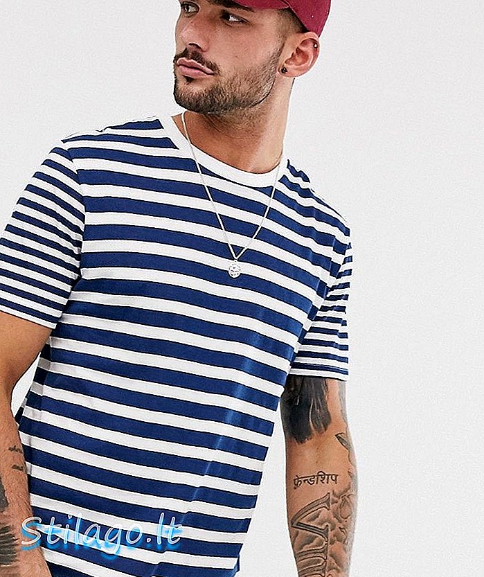 „Burton Menswear“ ekologiški marškinėliai su mėlyna ir balta juostele