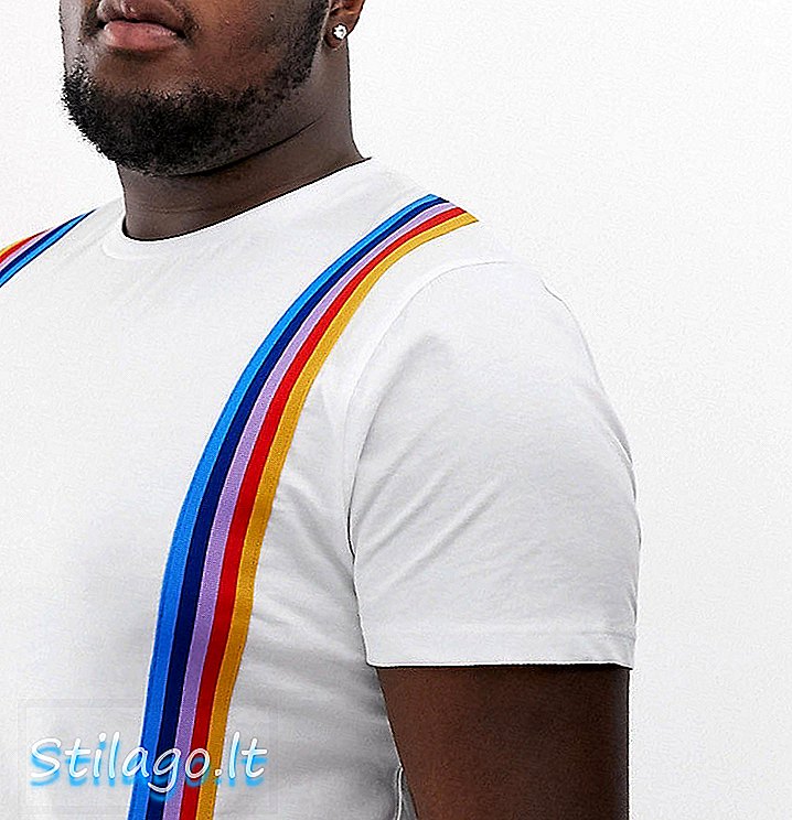 ASOS DESIGN Plus t-shirt med lodret regnbue-tapning-hvid