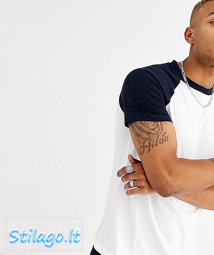 ASOS DESIGN Raglan T-Shirt mit Rundhalsausschnitt in Weiß & Navy-Multi