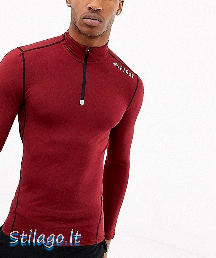 FIRST baselayer نصف الرمز البريدي بأكمام طويلة الأعلى الأحمر