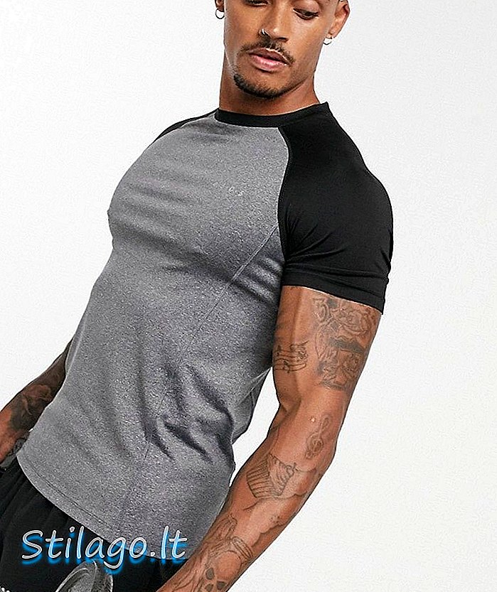 T-shirt ASOS 4505 para treino muscular, com raglan em contraste e secagem rápida-Cinza