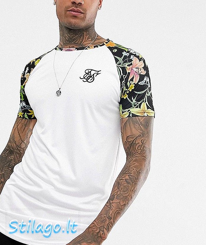Tričko SikSilk v bielej farbe s kvetinovými kontrastnými rukávmi