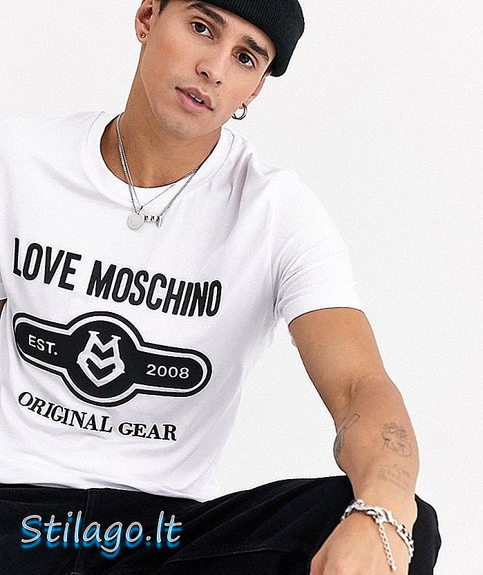 Тениска с лого на Love Moschino с печат-Бяла