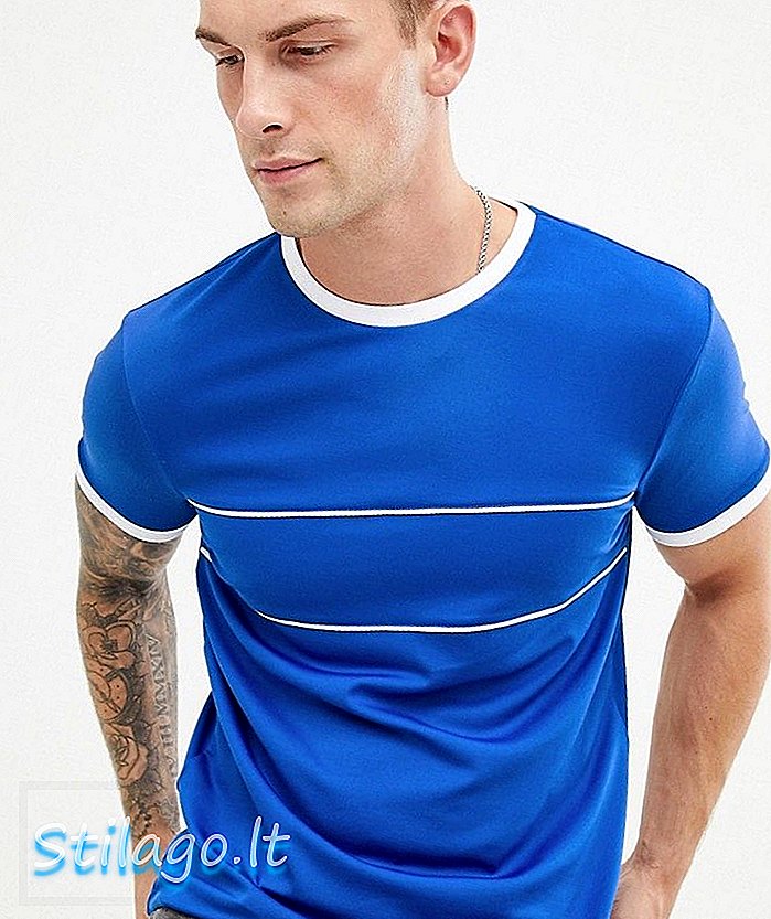 ASOS DESIGN t-shirt track fabric retro garis panjang dengan jilid-Biru