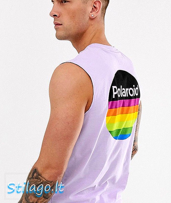 ASOS DESIGN 가슴과 뒷면 프린트 퍼플이있는 폴라로이드 슬리브리스 티셔츠