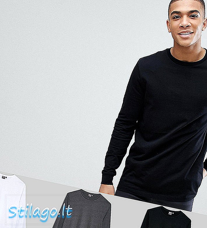 ASOS DESIGN - Lot de 3 t-shirts à manches longues en noir / blanc / anthracite avec col ras du cou