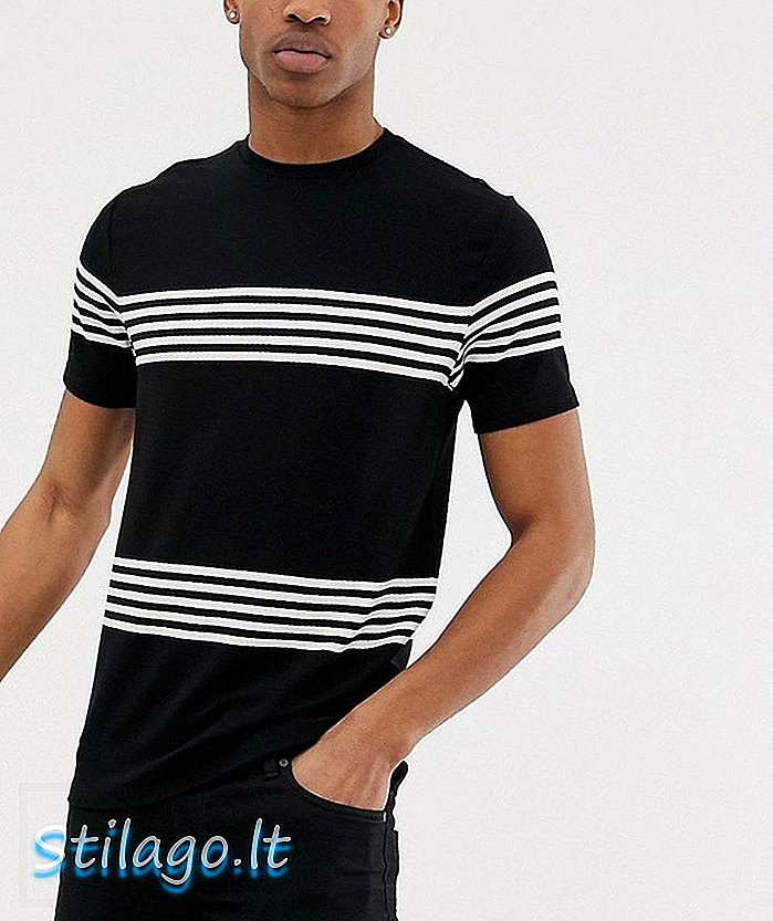 חולצת טריקו של נהר איילנד עם פס ecru בשחור
