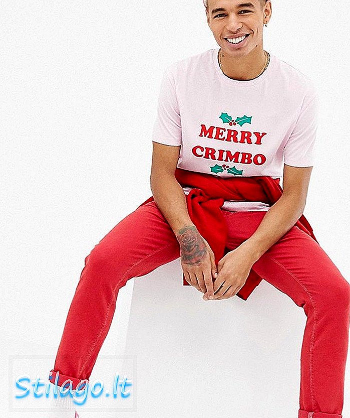 ASOS DESIGN Merry Crimbo Baskı ile Noel Rahat T-shirt-Pembe