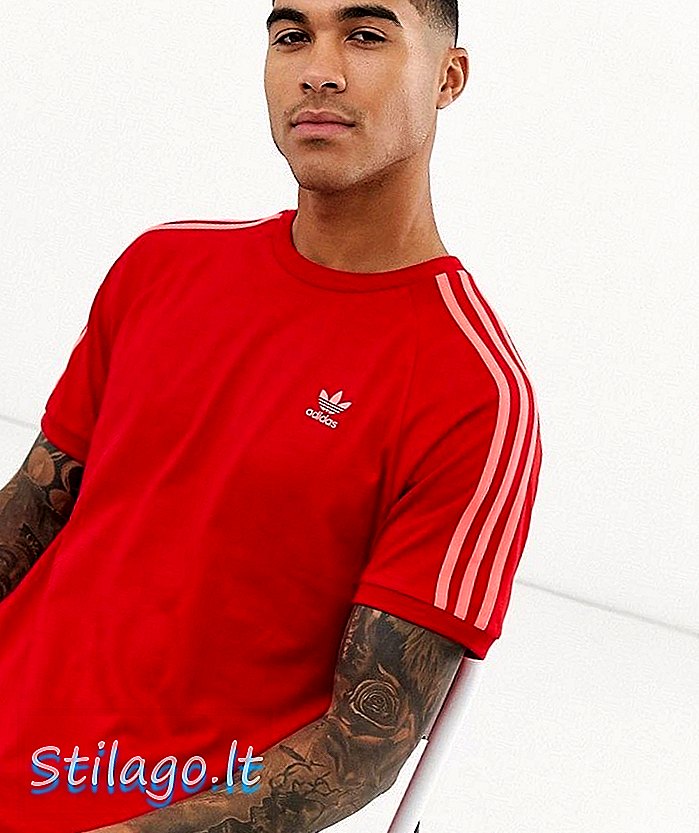 tričko adidas Originals 3 pruhované v červenej farbe