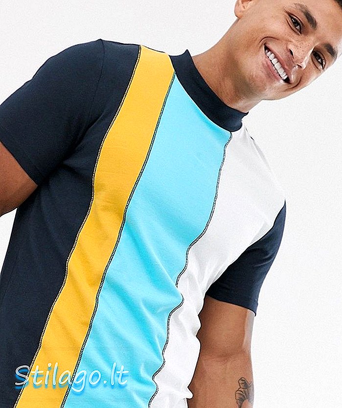 Camiseta orgânica skinny ASOS DESIGN com bloco de cor vertical e pescoço de tartaruga-Multi