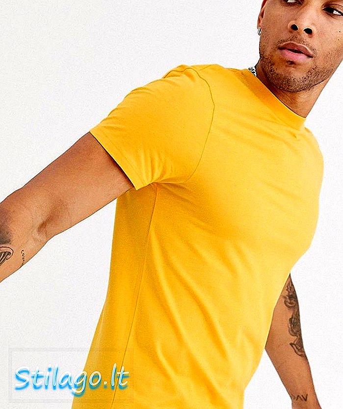 Długa koszulka ASOS DESIGN z okrągłym wycięciem pod szyją i rozcięciami po bokach w kolorze żółtym