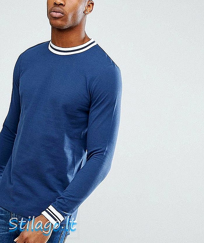 ASOS - T-shirt à manches longues avec surpiqûres contrastées - Bleu marine piqué
