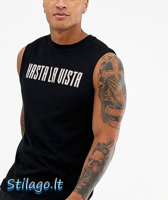 ASOS DESIGN ärmelloses T-Shirt mit Hasta La Vista Print-Schwarz
