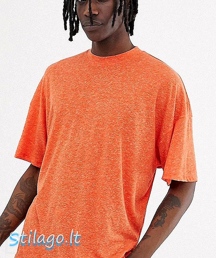 ASOS DESIGN nadměrné tričko s postranními otvory v plátěné směsi v oranžové barvě