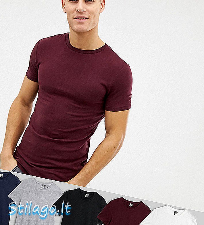 ASOS DESIGN 5 pack otot fit leher t-shirt save-Multi