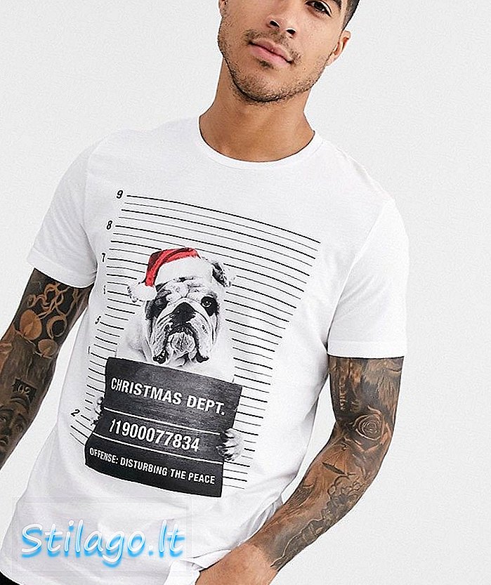 Jack & Jones Christmas bulldog t-shirt-Wit