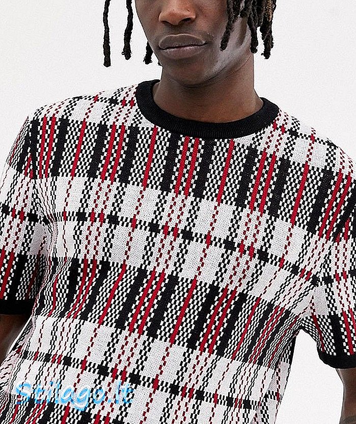 ASOS DESIGN strikket t-skjorte med svart og rød sjekk