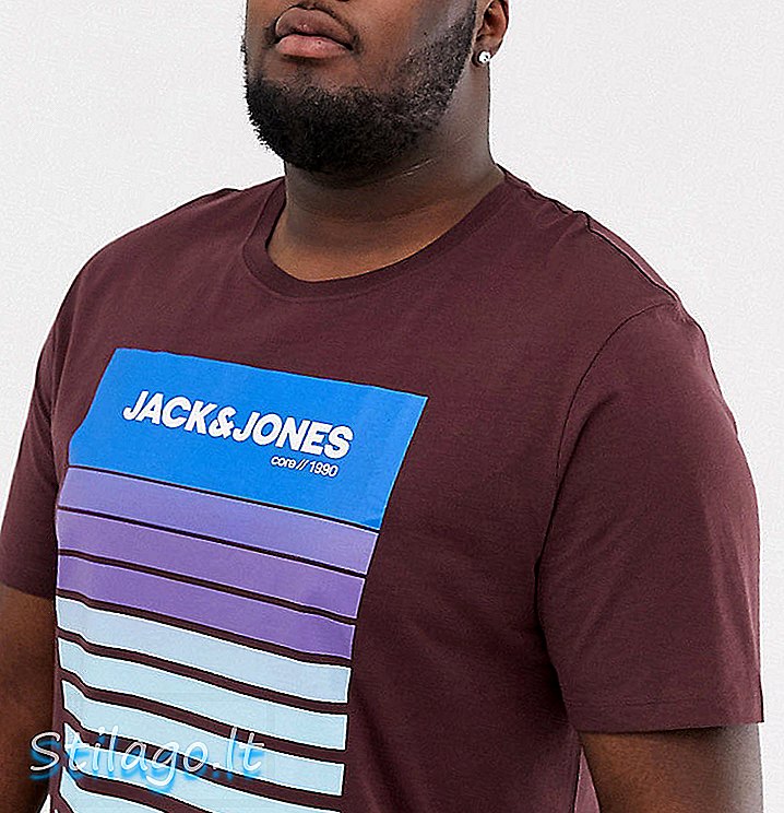 T-shirt cetak grafik Jack & Jones Core dalam warna burgundy-Brown