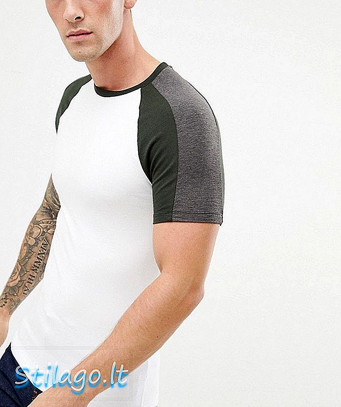 Koszulka ASOS DESIGN z kontrastowymi rękawami podzielonymi na biało i zaokrąglonym obszyciem